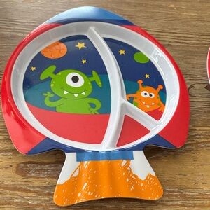 2 Melamine Alien Spaceship Kids Plates